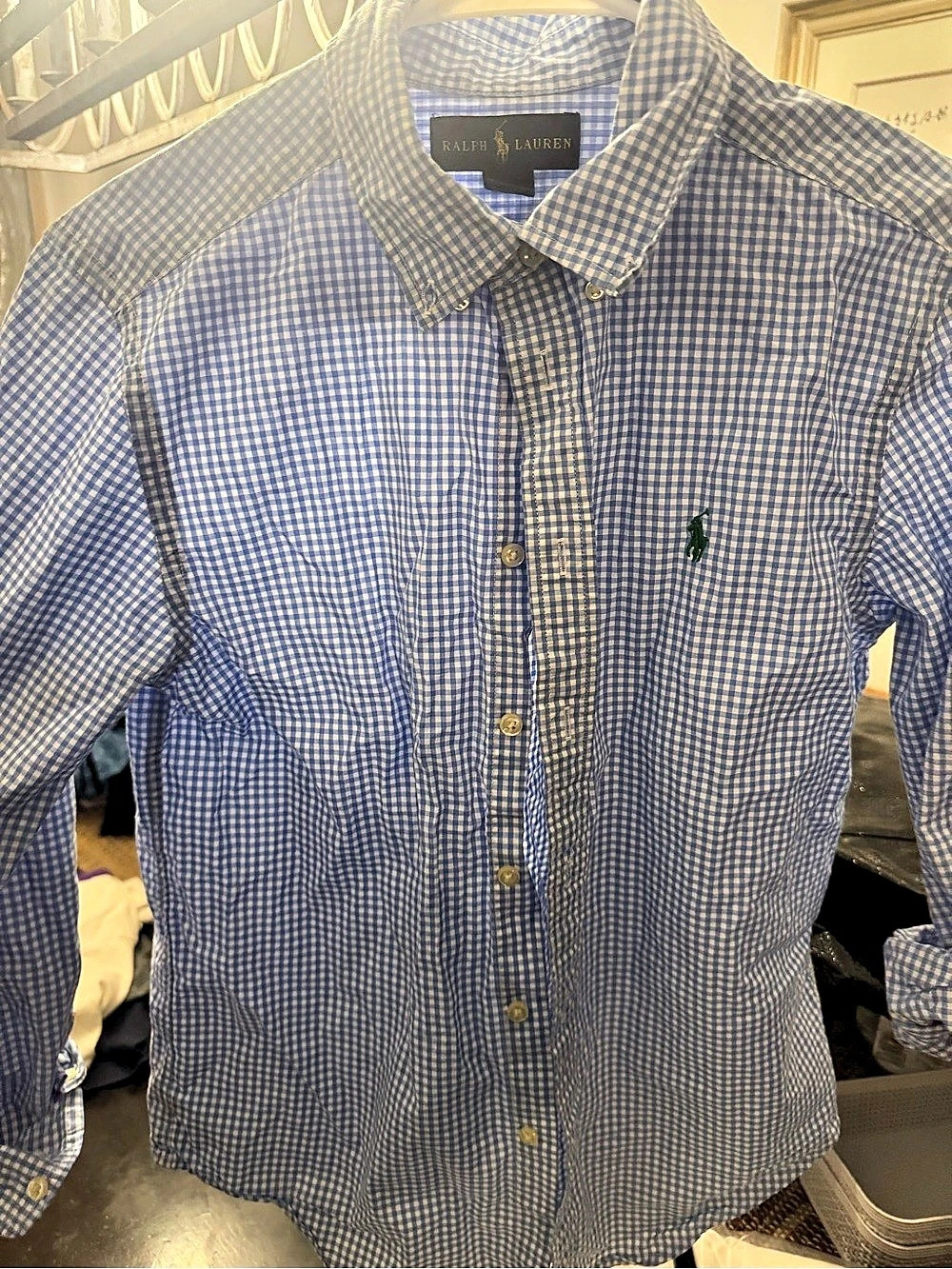 Ralph Lauren Gingham Button-Down Shirt in Blue & White Size Large youth